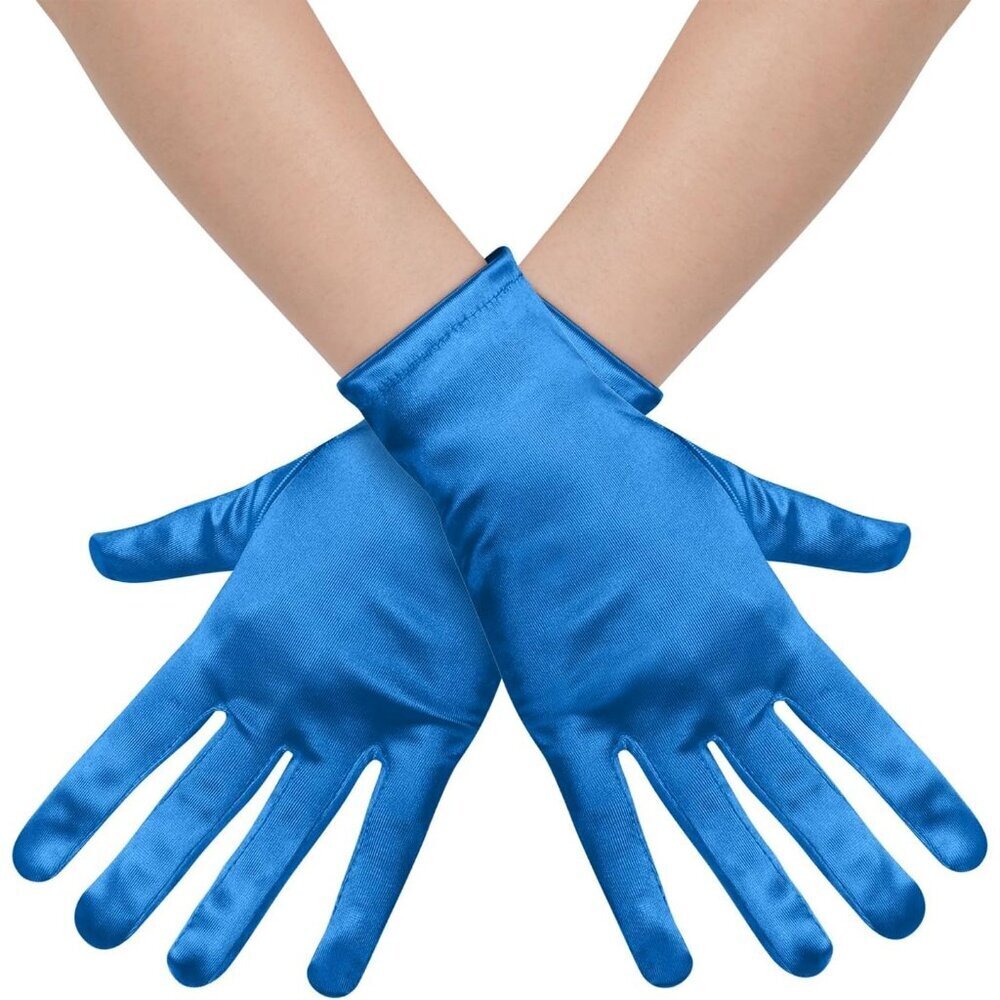 Women's Formal Short Blue Satin Gloves Bridal Wedding Banquet Party Costume